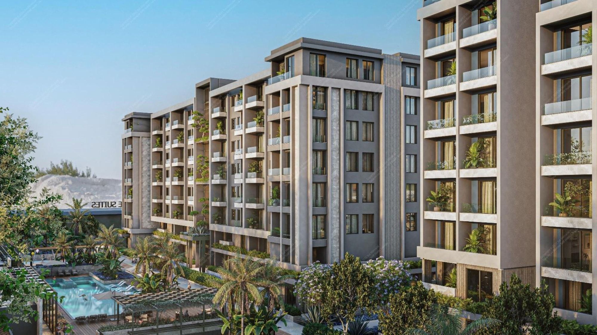 Agora Premium Suites — masterplan and lifestyle render